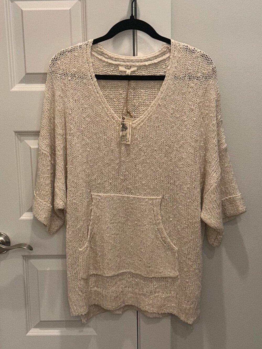 Easel Oatmeal Open Knit V-neck Sweater